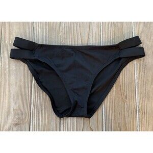 Women’s Kona Sol Black Bikini Strap Bottoms Low Rise Full Coverage - Medium